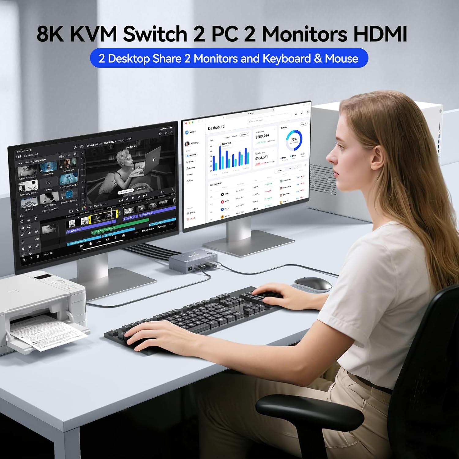 8K KVM Switch 2 Monitors 2 com - Kvm Switch Dual Monitor recension och pris