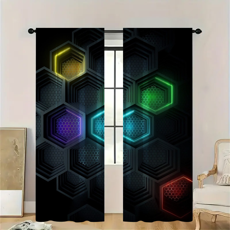 2pcs Modern Geometric Curtains - Office Print Tech recension och pris