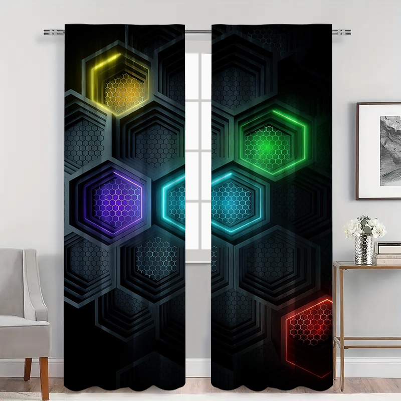 2pcs Modern Geometric Curtains - Office Print Tech recension och pris