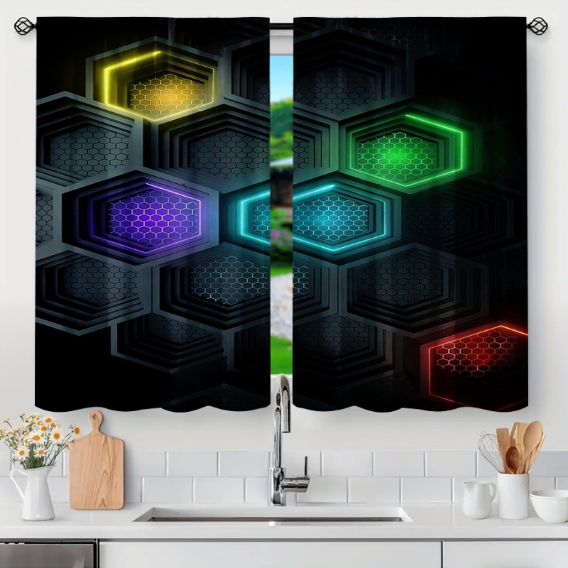 2pcs Modern Geometric Curtains - Office Print Tech recension och pris