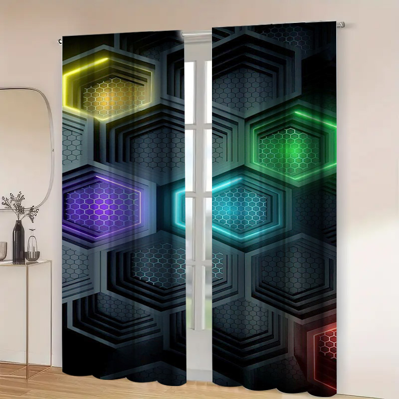 2pcs Modern Geometric Curtains - Office Print Tech recension och pris