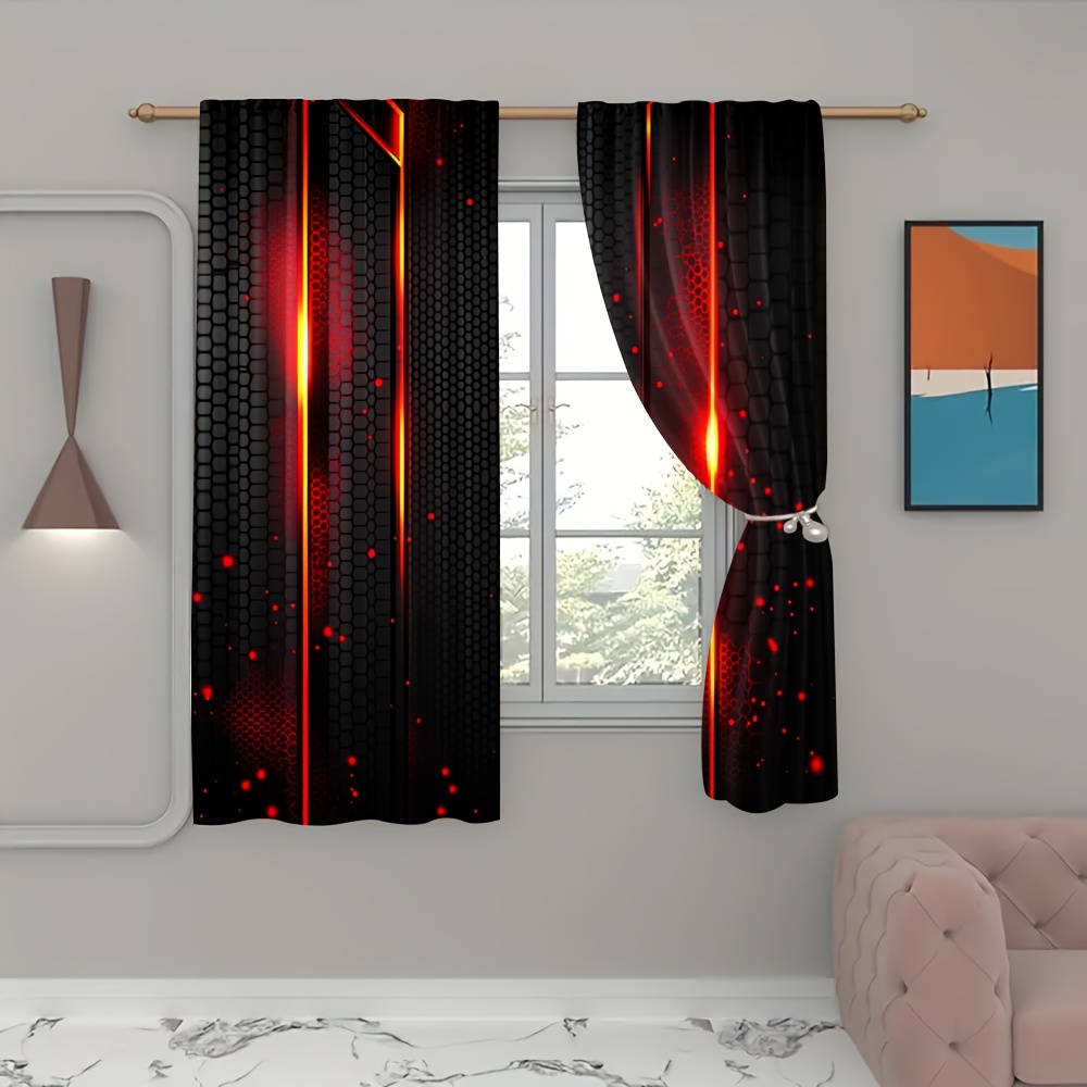 2pcs Lava Curtains Black Red C - Office Print Tech recension och pris