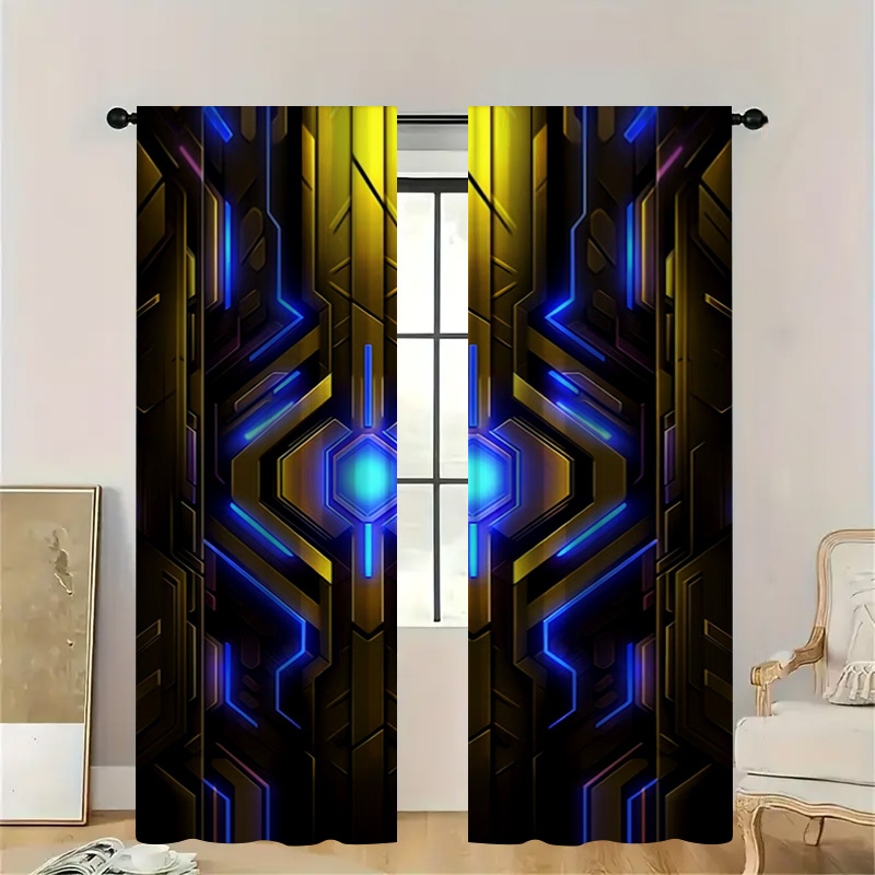 2pcs Geometric Tech Curtains w - Office Print Tech recension och pris