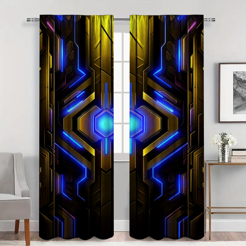 2pcs Geometric Tech Curtains w - Office Print Tech recension och pris