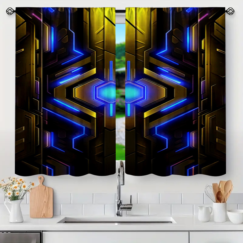 2pcs Geometric Tech Curtains w - Office Print Tech recension och pris