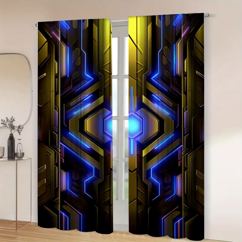 2pcs Geometric Tech Curtains w - Office Print Tech recension och pris