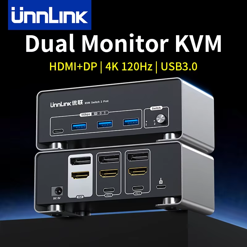 Unnlink 4K 120Hz HDMI + DP Dua - Kvm Switch Dual Monitor recension och pris